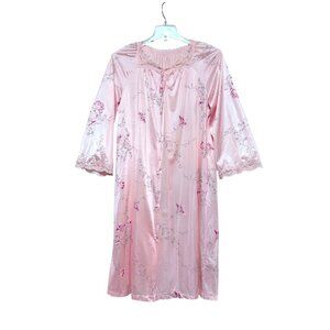 VTG JCPenney Floral Lace Trim Nightgown L House Dress Pockets Peachy Pink  Twee